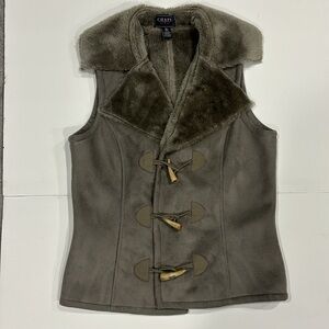 Chaps Denim Cozy Faux Suede Fur Lined Vest with Toggle Clasps Hidden Buttons